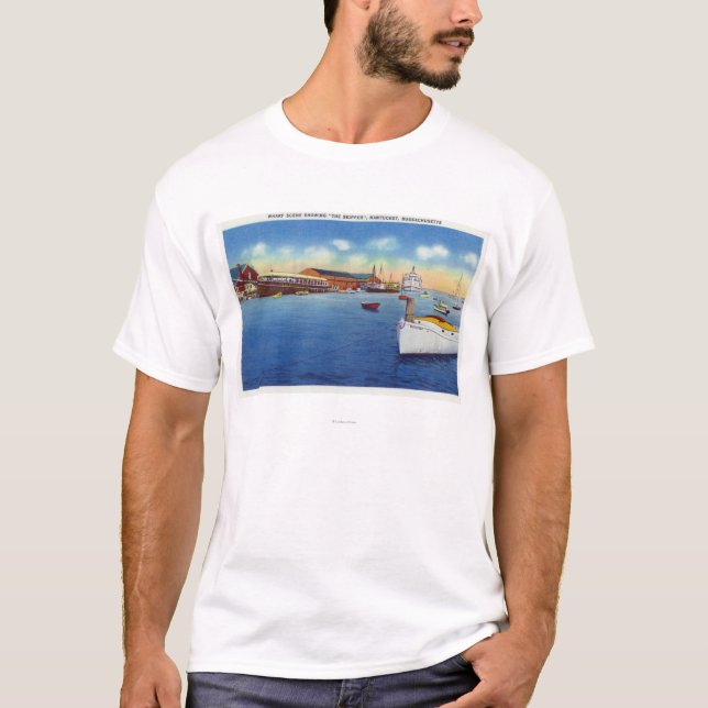 T-shirt Scène de quai montrant le bateau de capitaine (Devant)