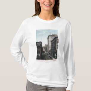 T-shirt Scène de rue de cerise avec le bâtiment de
