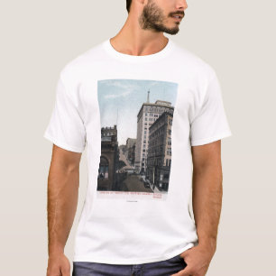 T-shirt Scène de rue de cerise avec le bâtiment de
