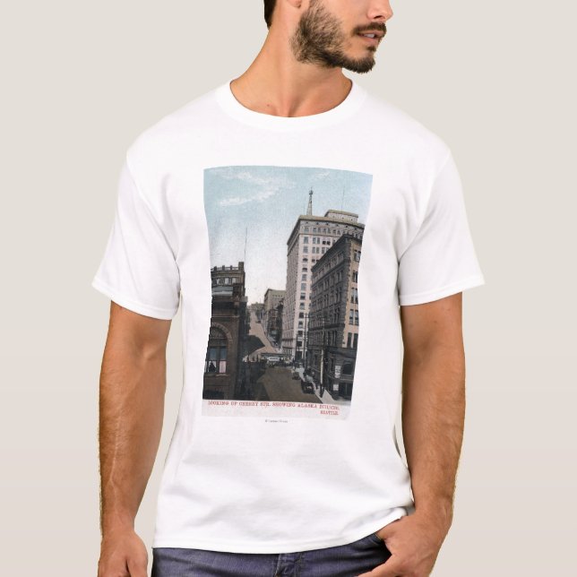 T-shirt Scène de rue de cerise avec le bâtiment de (Devant)