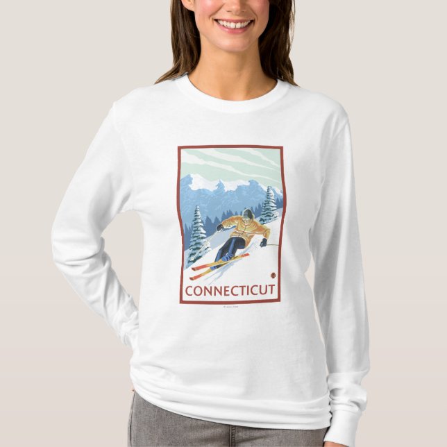 T-shirt Scène de skieur de ConnecticutDownhill (Devant)