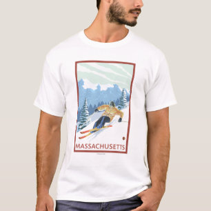 T-shirt Scène de skieur de MassachusettsDownhill