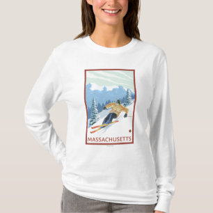 T-shirt Scène de skieur de MassachusettsDownhill