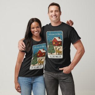 T-shirt Scène de veille de Noël cosy Cabane, Renne & Arbre