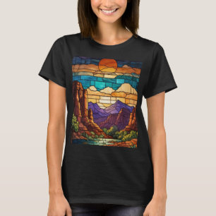T-shirt Scène désertique rétro art de verre montagnes de S