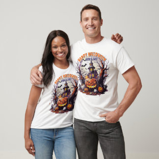 T-shirt Scène d'Halloween éffrayante avec Maison hantée Ci