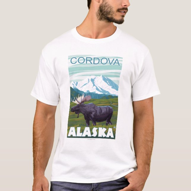 T-shirt Scène d'orignaux - Cordova, Alaska (Devant)