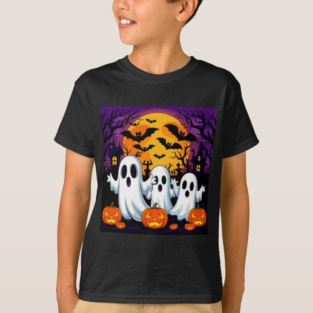 T-shirt Scène effrayante d'Halloween avec des fantômes (Devant)