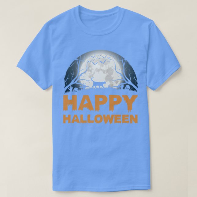 T-shirt Scène féminine Halloween conception de chat lune (Design devant)