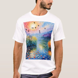 T-shirt scène fluviale avec montgolfières