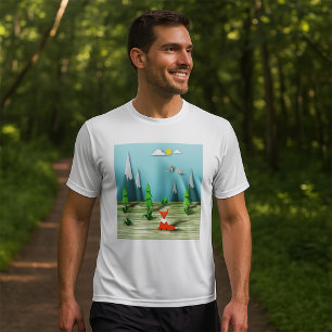 T-shirt Scène forestière d'Origami avec les montagnes et l