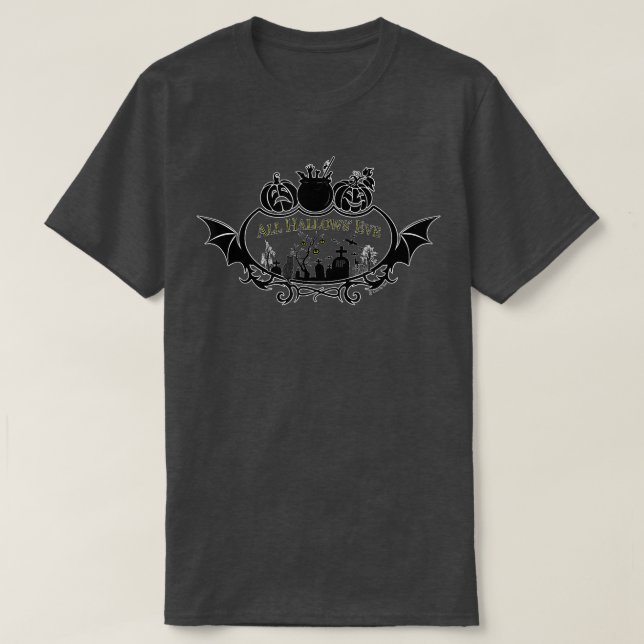 T-shirt Scène Hauné De Cimetière Avec Jackolanterns Cauldr (Design devant)