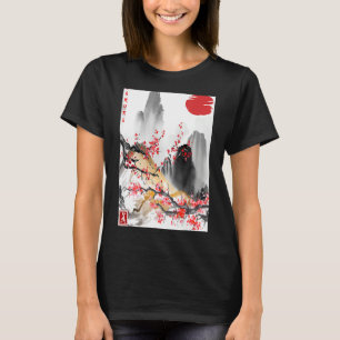 T-shirt Scène japonaise vintage en fleurs de cerisier Saku