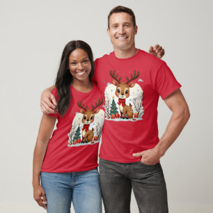 T-shirt Scène mignonne de rennes de Noël dans une forêt en