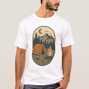 T-shirt Scène nocturne de camping vintage feu de camp mont