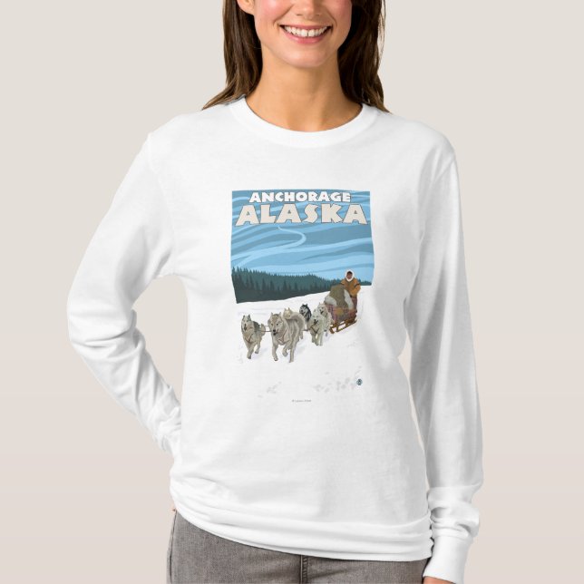 T-shirt Scène Sledding de chien - Anchorage, Alaska (Devant)