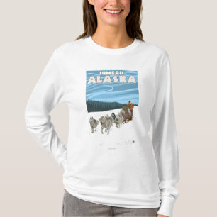 T-shirt Scène Sledding de chien - Juneau, Alaska