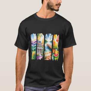 T-shirt Scènes de paysage d'été idylliques à l'aquarelle 