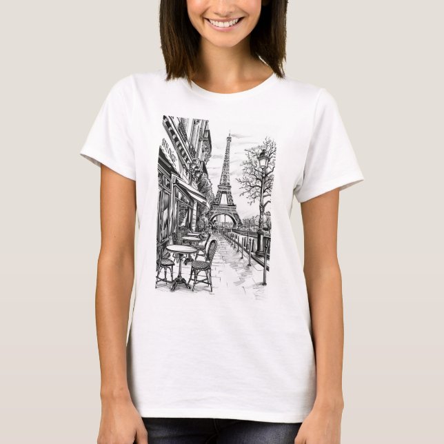 T-shirt Scènes Paris dessinées à la main (Devant)