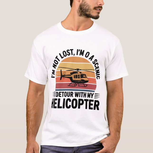 T-shirt Scenic Detour Helicopter Retro Sunset Design (Devant)