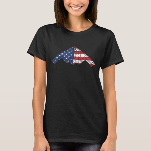T-shirt Schéma d'avion furtif B-2 Bomber Drapeau Américain (Devant)