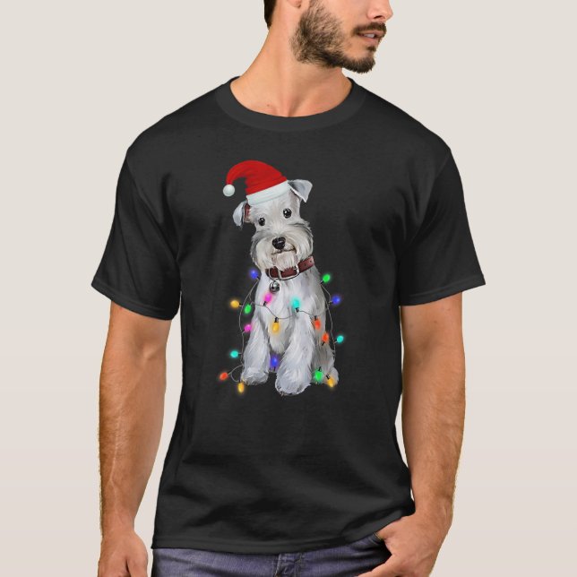 T-shirt Schnauzer Chien Feux de Noël (Devant)