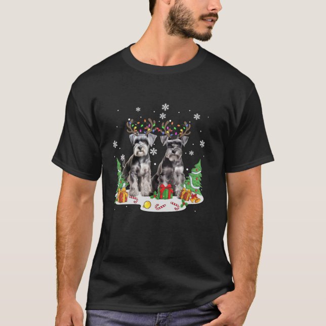 T-shirt Schnauzer Chien Noël Arbre Lumière Noël Schnauzer (Devant)