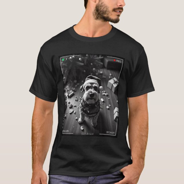 T-shirt Schnauzer de Noël pris sur caméra  (Devant)