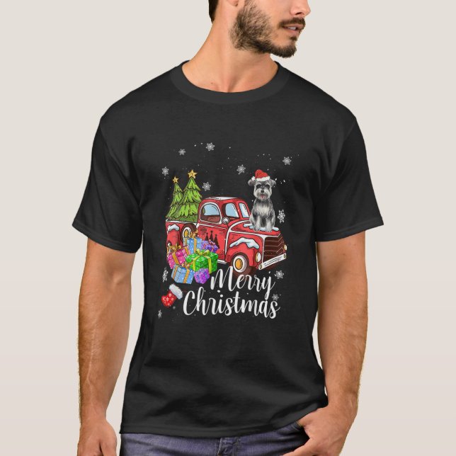 T-shirt Schnauzer équitation Camion Rouge Noël Joyeux Noël (Devant)