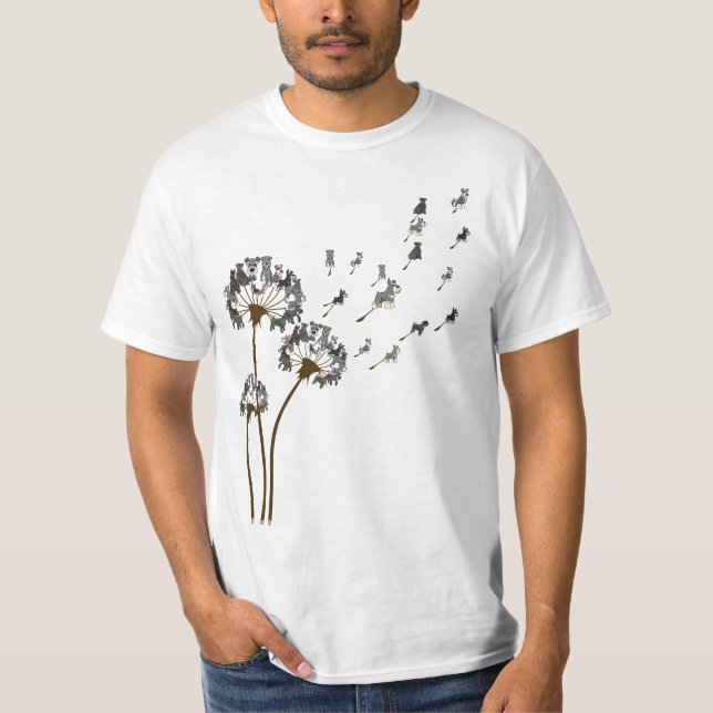 T-shirt Schnauzer Flower Fly Dandelion Schnauzer Funny Dog (Devant)