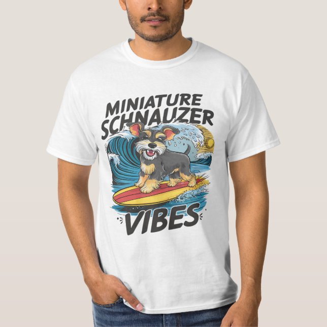 T-shirt Schnauzer Miniature Majestueux Surfant Une Vague (Devant)