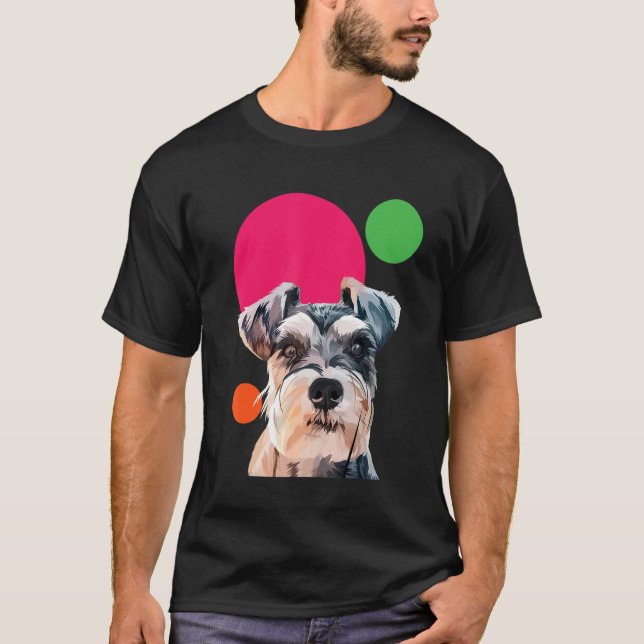 T-shirt Schnauzer Pop Art Mini Schnauzer Portrait Dog Colo (Devant)