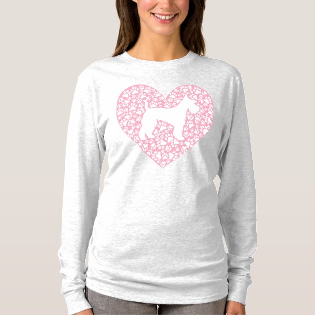 T-shirt Schnauzer Silhouette Heart Paws Adorable (Devant)