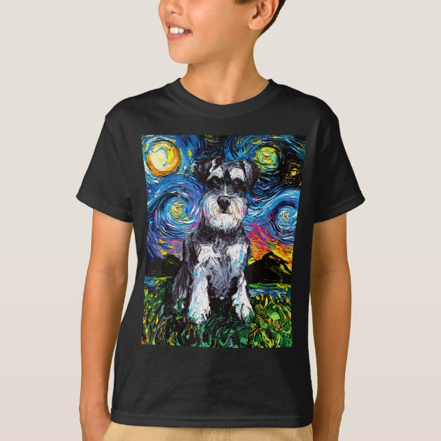 T-shirt Schnauzer Starry Night Impressionist Chien Art par (Devant)