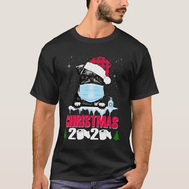 T-shirt Schnauzer Visage Masque Chien Joyeux Noël 2020 Drô (Devant)