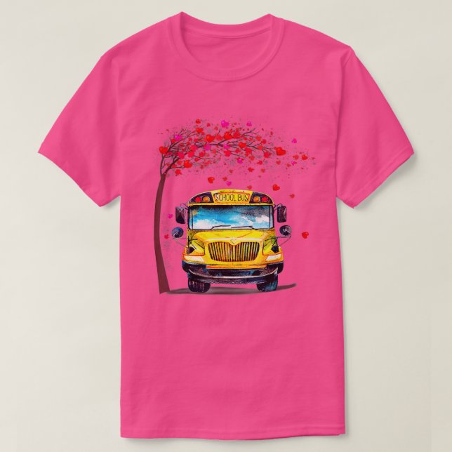 T-shirt School Bus Valentine With Tree Heart Bus (Design devant)
