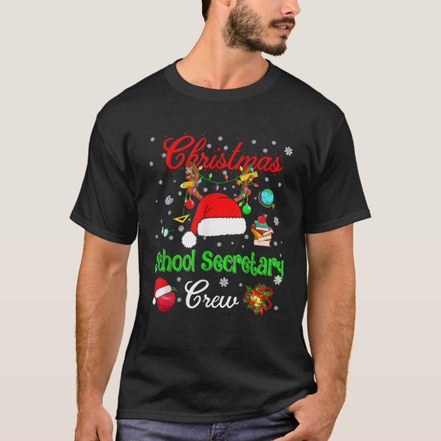 T-shirt School Secretary Crew Christmas Santa Hat Reindeer (Devant)