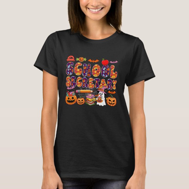 T-shirt School Secretary Halloween Boo Carved Pumpkins Job (Devant)