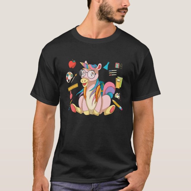 T-shirt School Student Magical Animal  Kids Cute Unicorn (Devant)