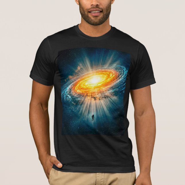 T-shirt Sci-Fi Space Golden Galaxy Astronaut Glowing Art (Devant)