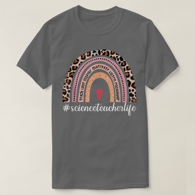 T-shirt Science Enseignant Vie Leopard Arc-En-Ciel Retour  (Design devant)