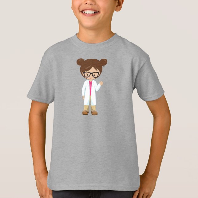 T-shirt Science Girl, scientifique, mignonne fille, cheveu (Devant)