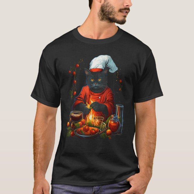 T-shirt Scientifique de l'alimentation Noël Chat Chef Cuis (Devant)