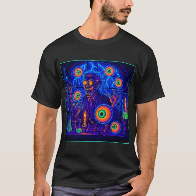 T-SHIRT SCIENTIFIQUE FOU - L'ENFER DU LABO FOU.   (Devant)