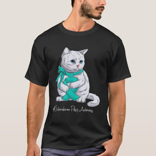 T-shirt Scleroderma Awareness Month Teal Ribbon Cat (Devant)