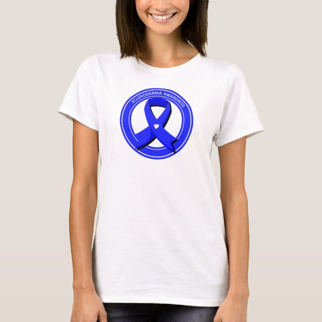 T-shirt Scleroderma Sensibilisation Bleu Ruban Blanc Coeur (Devant)