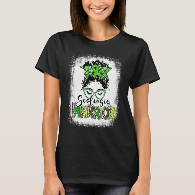 T-shirt Scoliosis Guerrier Sensibilisation Messy Bun Green (Devant)