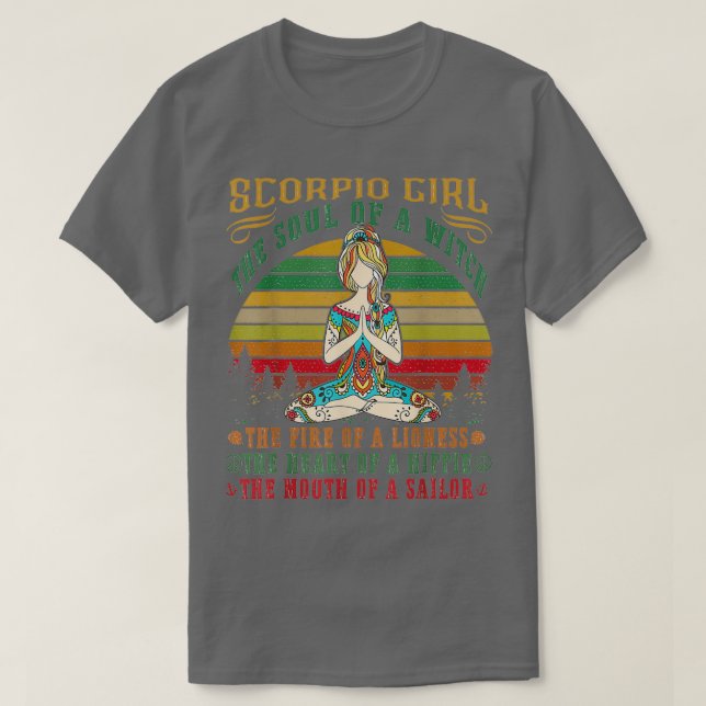 T-shirt Scorpio Girl for Yoga Black Women Cadeaux d'annive (Design devant)