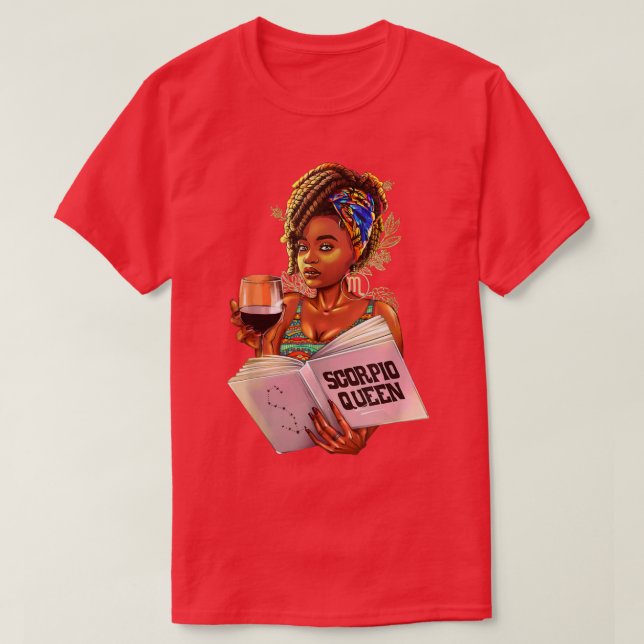 T-shirt Scorpio Queen Afro Locs Girl Zodiac Signes Anniver (Design devant)