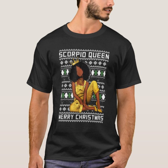 T-shirt Scorpio Queen Merry Christmas For Black Women (Devant)